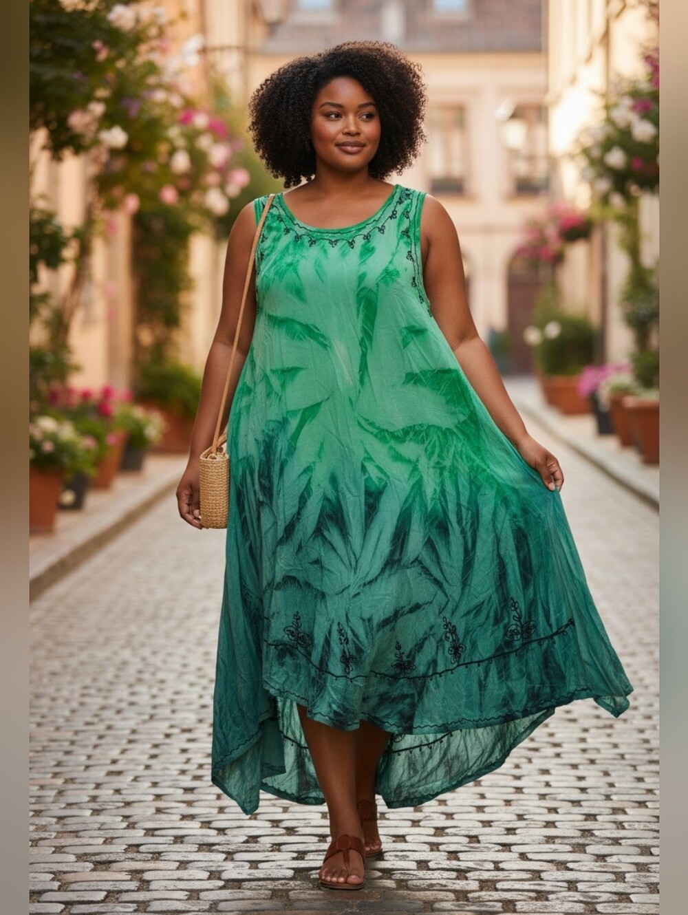 Tamsy - NEW Sleeveless Tie-Dye Umbrella Dress w/A Lot of Stretch Whimsical Boho